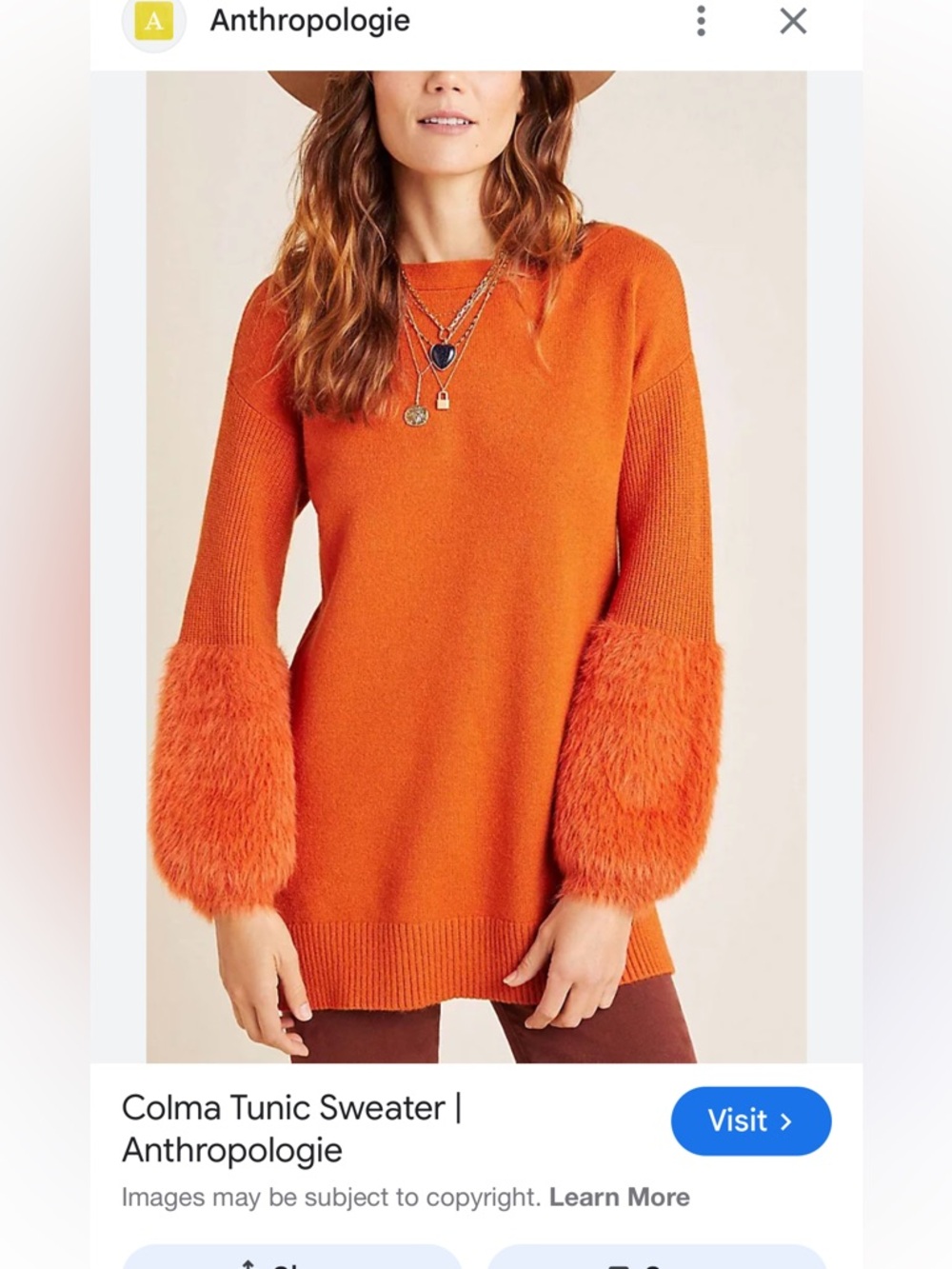 Anthropologie Colma Tunic Sweater Burnt
Orange Eyelash Cuffs Women's Size Medium